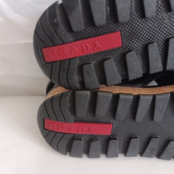 𝅺Prada Platform Wedge Leather criss cross leather sandals size 36.5 - Picture 8 of 14